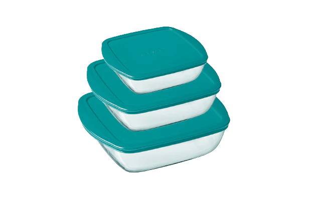 Cook & Store - Set of 3 Square Glass Dishes with Lid 0.35 L + 1.0 L + 2.2 L